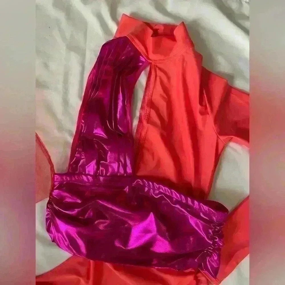 Angel Brinks Women’s Size Medium One Shoulder Draped Mini Dress Vogue Magenta - Picture 5 of 10